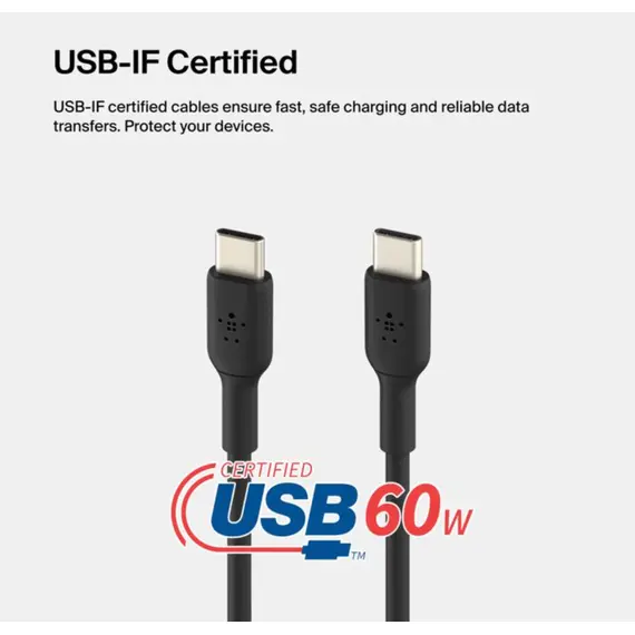 კაბელი Belkin сable USB-C > USB-C charge/data, 1m, 60W, Type-C, PVC, black - Primestore.ge