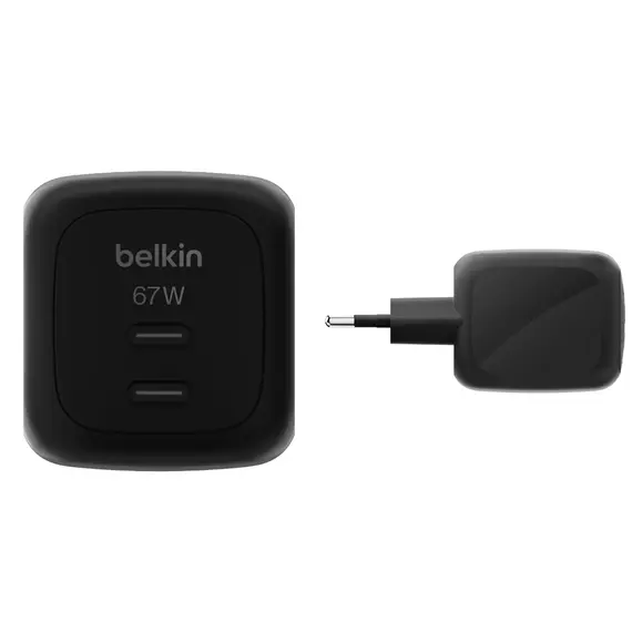 ადაპტერი BELKIN 67w Dual USB-C PD wall Charger with PPS, Black - Primestore.ge