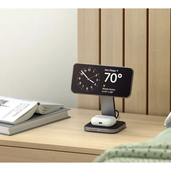 პორტატული დამტენი SATECHI 2-in-1 Foldable Qi2 Wireless Charging Stand (Space Gray) - Primestore.ge