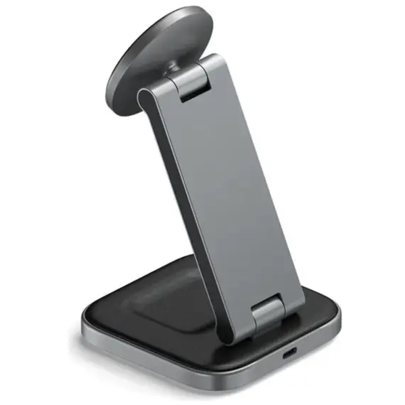 პორტატული დამტენი SATECHI 2-in-1 Foldable Qi2 Wireless Charging Stand (Space Gray) - Primestore.ge