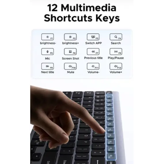 კლავიატურა UGREEN K552 (75163), Wireless, Bluetooth, USB, Keyboard, Grey - Primestore.ge