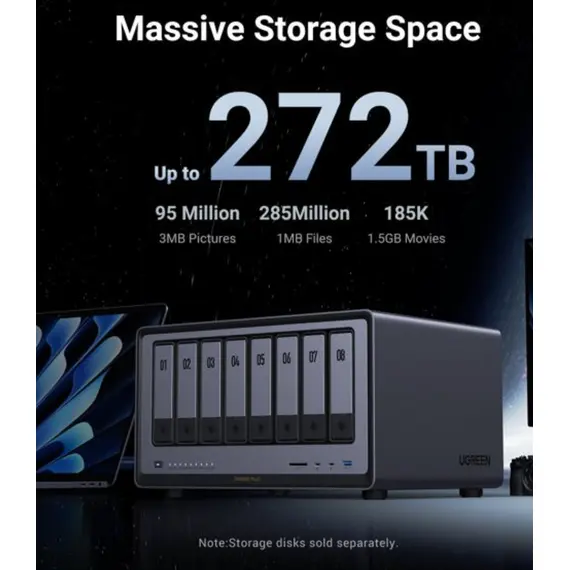 შენახვის სისტემა UGREEN NASync DXP8800 Plus (35127B), Intel i5 1235U, 8GB, Diskless, RJ45, USB, Type-C, HDMI, Space Gray - Primestore.ge