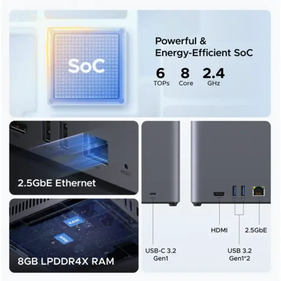 შენახვის სისტემა UGREEN NASync DH4300 Plus (85660), Rockchip A76+A55, 8GB, Diskless, RJ45, USB, Type-C, HDMI, Space Gray - Primestore.ge