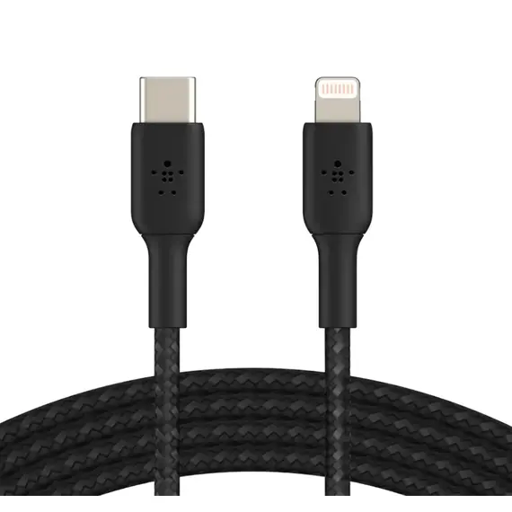 კაბელი BELKIN Lightning to USB-C Cable Braided, 2M, Black - Primestore.ge