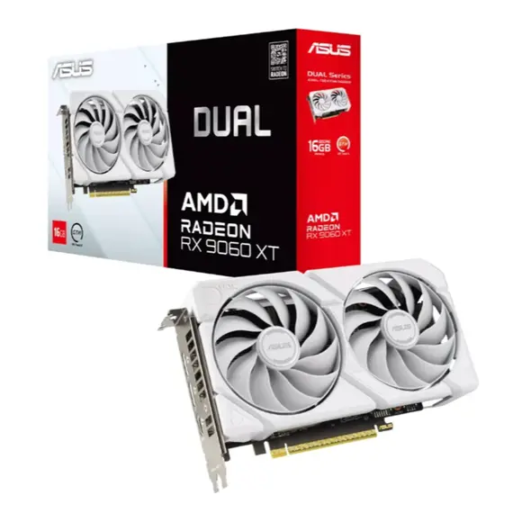 ვიდეო დაფა ASUS DUAL-RX9060XT-16G-WHITE//RX9060XT,HDMI,DP*2,16G,D6 - Primestore.ge