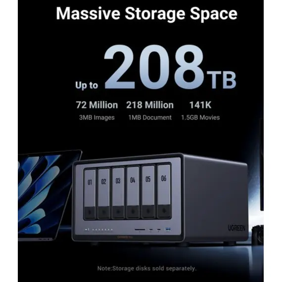 შენახვის სისტემა UGREEN NASync DXP6800Pro (25899B), Intel i5 1235U, 8GB, RJ45, USB, Type-C, HDMI, Space Gray - Primestore.ge