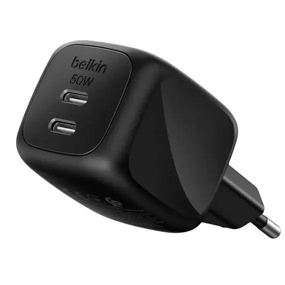 ადაპტერი BELKIN 50w Dual USB-C PD wall Charger with PPS, Black - Primestore.ge