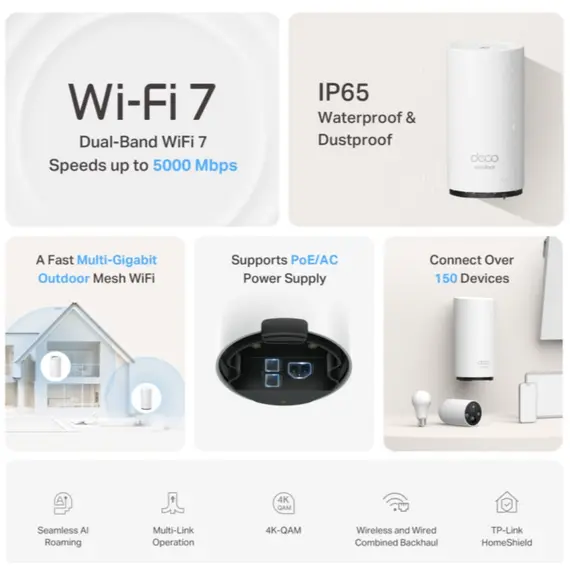 როუტერი TP-link Deco BE25-Outdoor(1-pack) BE3600 Outdoor/Indoor Mesh Wi-Fi 7 Unit - Primestore.ge