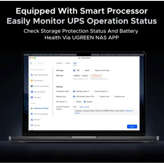 უწყვეტი კვების წყარო UGREEN NAS US3000 (45615), 120W, UPS FOR UGREEN NAS, DC Uninterruptible Power Supply, Grey - Primestore.ge