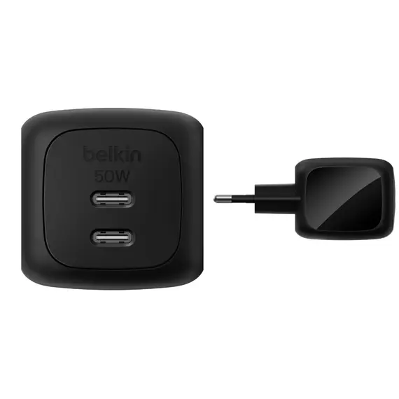 ადაპტერი BELKIN 50w Dual USB-C PD wall Charger with PPS, Black - Primestore.ge