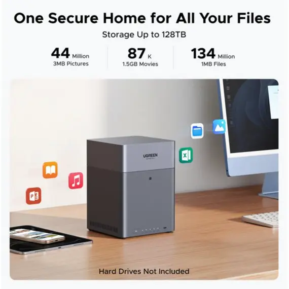 შენახვის სისტემა UGREEN NASync DH4300 Plus (85660), Rockchip A76+A55, 8GB, Diskless, RJ45, USB, Type-C, HDMI, Space Gray - Primestore.ge