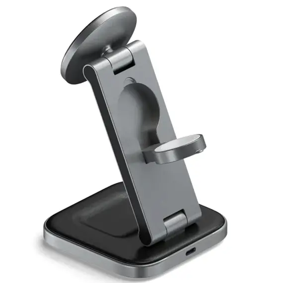 პორტატული დამტენი SATECHI 3-in-1 Foldable Qi2 Wireless Charging Stand (Space Gray) with Type A,C,G plugs - Primestore.ge