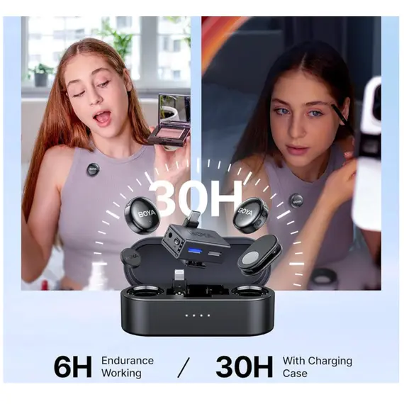 მიკროფონი BOYA BOYALINK 3-01 AI-Powered Button-Sized Wireless Microphone Black - Primestore.ge