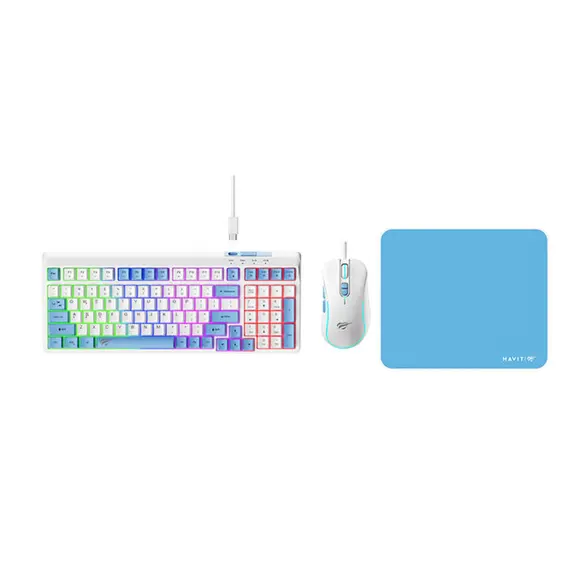 კლავიატურა და მაუსი Havit KB897CM Gaming Keyboard White/Blue - Primestore.ge