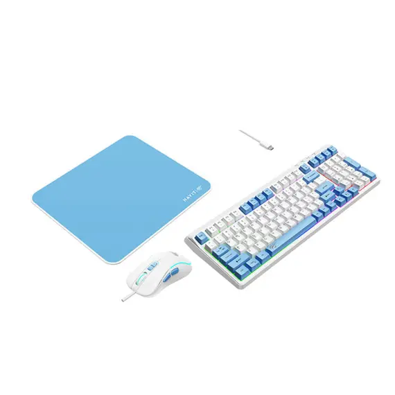კლავიატურა და მაუსი Havit KB897CM Gaming Keyboard White/Blue - Primestore.ge