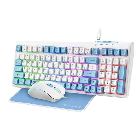 კლავიატურა და მაუსი Havit KB897CM Gaming Keyboard White/Blue - Primestore.ge