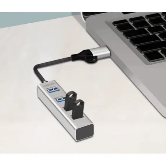 USB ჰაბი Logilink UA0455 USB 3.0 Hub 4xUSB-A 5 Gbit/s 2-in-1 connection Cable Silver - Primestore.ge
