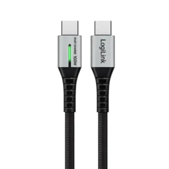 კაბელი Logilink CU0434 4K/60Hz USB Type-C Gen2x2 100W 20Gbps LED Metal Black 2m - Primestore.ge