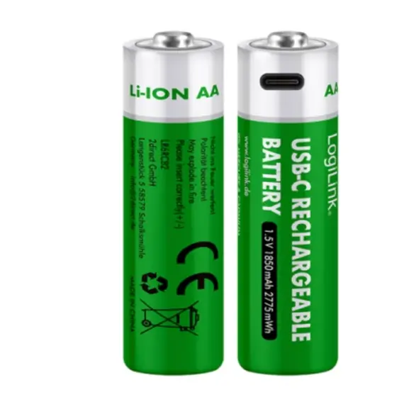 ელემენტი Logilink LR6RCB2 AA 1.5 V Li-Ion 1850mAh USB-C Rechargeable Batteries 2pcs - Primestore.ge