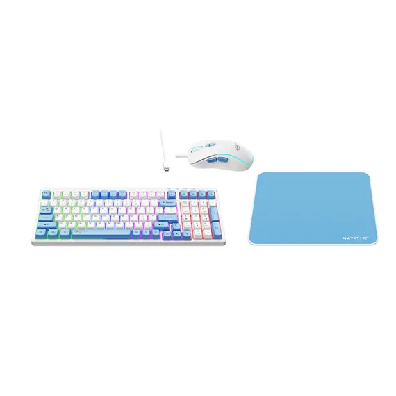 კლავიატურა და მაუსი Havit KB897CM Gaming Keyboard White/Blue - Primestore.ge