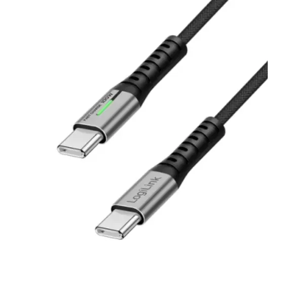 კაბელი Logilink CU0433 4K/60Hz USB Type-C Gen2x2 100W 20Gbps LED Metal Black 1.5m - Primestore.ge