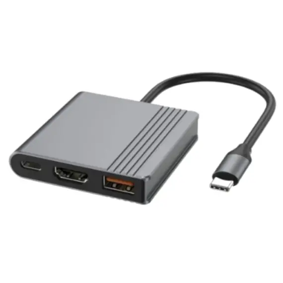 ადაპტერი Gembird  A-CM-COMBO3-05 USB Type-C 3-in-1 multi-port Adapter (USB port+HDMI+USB-C video) Space Grey - Primestore.ge