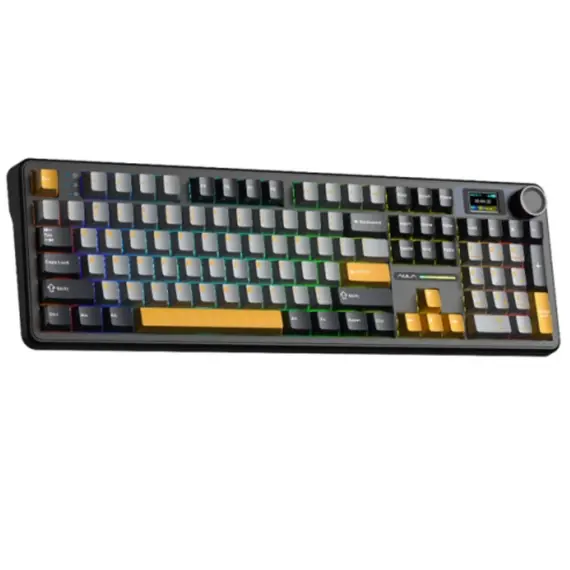 კლავიატურა AULA F108 PRO Tri-Mode RGB Mechanical Keyboard Gray/Yellow (Reaper Switch) - Primestore.ge