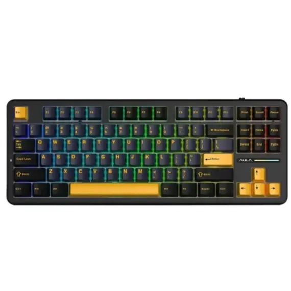 კლავიატურა AULA F87 Wireless Tri Mode RGB Mechanical Gaming Keyboard Thunder Black/Dark Blue/Orange (Graywood Switch) - Primestore.ge