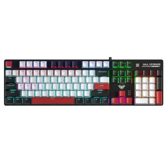 კლავიატურა AULA S500 Zoned RGB Wired Mechanical Gaming Keyboard Black/White/Red (Blue switch) - Primestore.ge