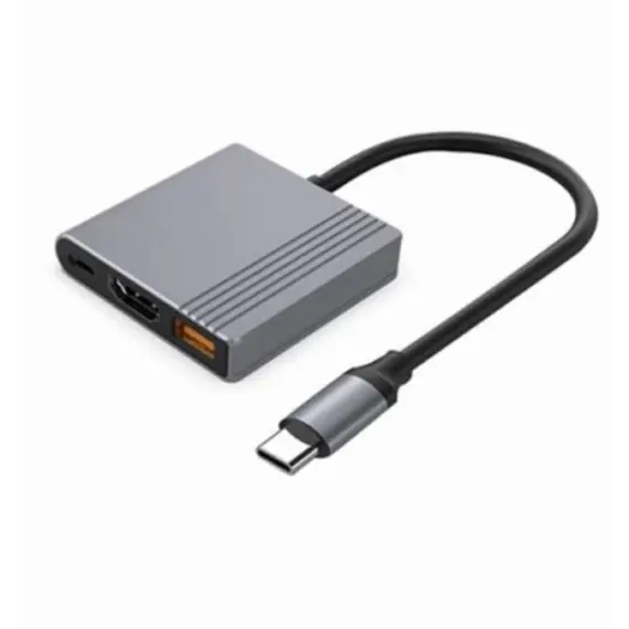 ადაპტერი Gembird  A-CM-COMBO3-05 USB Type-C 3-in-1 multi-port Adapter (USB port+HDMI+USB-C video) Space Grey - Primestore.ge