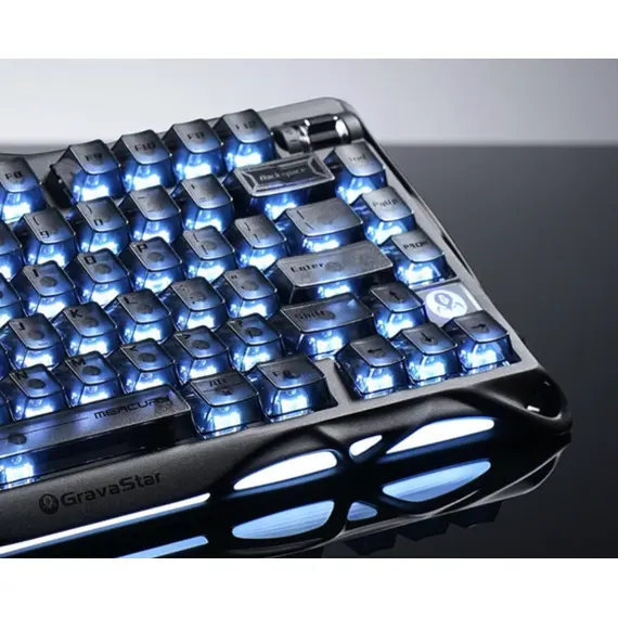 კლავიატურა GravaStar Mercury K1 80keys, GravaStar x Kailh Cheery Pink, EN, BT/WL/USB, Stealth Black - Primestore.ge