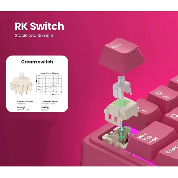 კლავიატურა Royal Kludge RKR65-BR-XH RGB Mechanical Keyboard, Cream Switch, Hot Swappable, Wired, USB, Berry Red - Primestore.ge