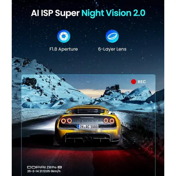 მანქანის ვიდეო რეგისტრატორი DDPAI Z50 Pro 4K Dash Cam 143° WIFI, GPS, Bluetooth, Car Video Recorder, Black - Primestore.ge