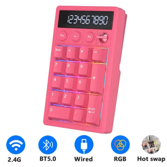 კლავიატურა Royal Kludge RKM20-BR-YXZ RGB Mechanical Numpad, Violet Switch, Hot Swappable, Wireless, Type-C, Bluetooth, 2.4GHz, Berry Red - Primestore.ge