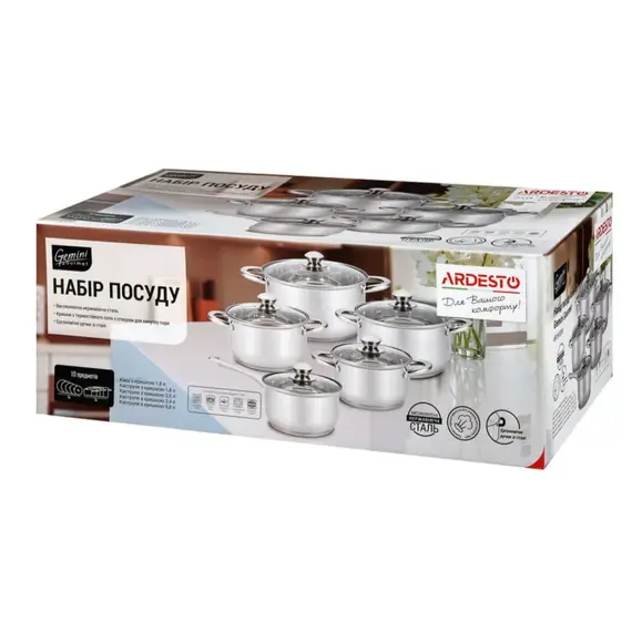 ქვაბების ნაკრები Ardesto Cookware set  Gemini Gourmet Varese, 10 pcs., stainless steel - Primestore.ge