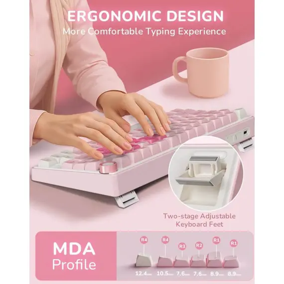 კლავიატურა Royal Kludge RKR75-PM-XH RGB Mechanical Keyboard, Cream Switch, Hot Swappable, Wired, USB, Pink Melody - Primestore.ge
