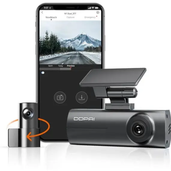 მანქანის ვიდეო რეგისტრატორი DDPAI N1 Dual 1296P FHD Dash Cam 135°, WIFI Front and Rear Cam, Car Video Recorder, Black - Primestore.ge