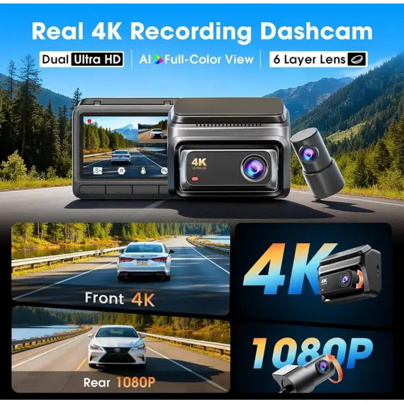 მანქანის ვიდეო რეგისტრატორი DDPAI Z60 2026 4K Dashcam 140°, WIFI GPS, Bluetooth Front and Rear Cam, Car Video Recorder, Black - Primestore.ge