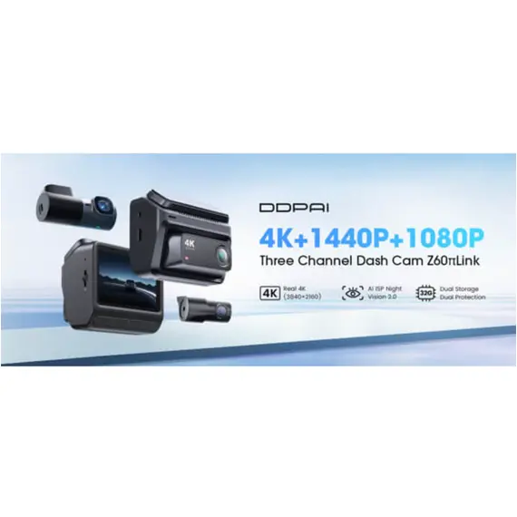 მანქანის ვიდეო რეგისტრატორი DDPAI Z60T, 140°, 4K UHD , WIFI, GPS, Bluetooth, Three-Channel Dashcam, Car Video Recorder, Black - Primestore.ge