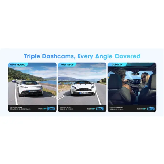 მანქანის ვიდეო რეგისტრატორი DDPAI Z60T, 140°, 4K UHD , WIFI, GPS, Bluetooth, Three-Channel Dashcam, Car Video Recorder, Black - Primestore.ge