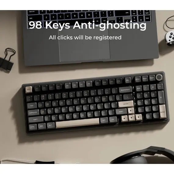 კლავიატურა Royal Kludge RKR98PRO-PT-XW RGB Mechanical Keyboard, Beige Switch, Hot Swappable, Wired, Phantom - Primestore.ge