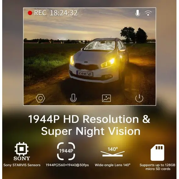 მანქანის ვიდეო რეგისტრატორი DDPAI Z40 GPS DUAL, 140°, WIFI, GPS, Front and Rear Cam, Car Video Recorder, Black - Primestore.ge