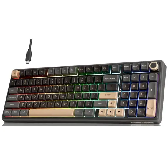 კლავიატურა Royal Kludge RKR98PRO-PT-XW RGB Mechanical Keyboard, Beige Switch, Hot Swappable, Wired, Phantom - Primestore.ge