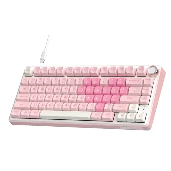 კლავიატურა Royal Kludge RKR75-PM-XH RGB Mechanical Keyboard, Cream Switch, Hot Swappable, Wired, USB, Pink Melody - Primestore.ge