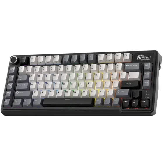 კლავიატურა Royal Kludge RKL75-KB-XW RGB Mechanical Keyboard, Beige Switch, Hot Swappable, Wireless, Type-C, Bluetooth, 2.4GHz, Knight Black - Primestore.ge