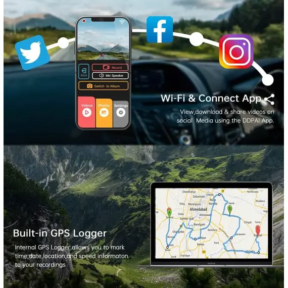 მანქანის ვიდეო რეგისტრატორი DDPAI Z40 GPS DUAL, 140°, WIFI, GPS, Front and Rear Cam, Car Video Recorder, Black - Primestore.ge