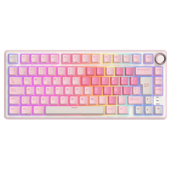 კლავიატურა Royal Kludge RKR75-PM-XW RGB Mechanical Keyboard, Beige Switch, Hot Swappable, Wired, USB, Pink Melody - Primestore.ge