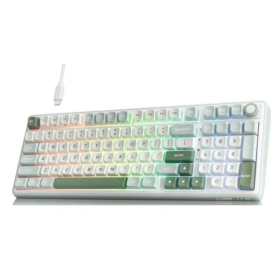 კლავიატურა Royal Kludge RKR98PRO-SK-XW RGB Mechanical Keyboard, Beige Switch, Hot Swappable, Wired, Sky Cyan - Primestore.ge