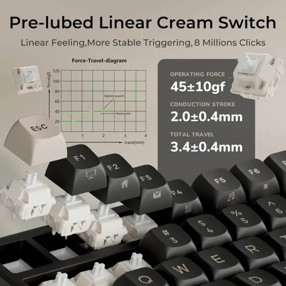 კლავიატურა Royal Kludge RKR98PRO-PT-XW RGB Mechanical Keyboard, Beige Switch, Hot Swappable, Wired, Phantom - Primestore.ge