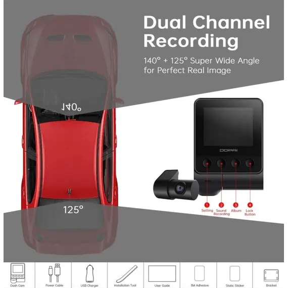 მანქანის ვიდეო რეგისტრატორი DDPAI Z40 GPS DUAL, 140°, WIFI, GPS, Front and Rear Cam, Car Video Recorder, Black - Primestore.ge